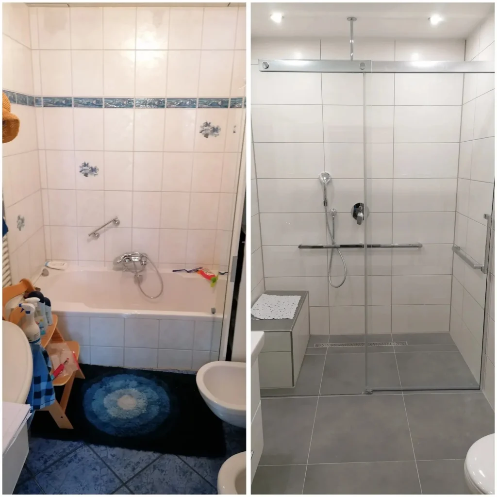 Vorher und nachher: Bad von der alten Wanne zur bodengleichen Dusche