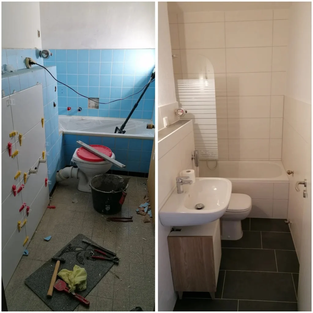 Modernisierung eines kleinen Bades mit Hänge-WC und neuem Waschtisch